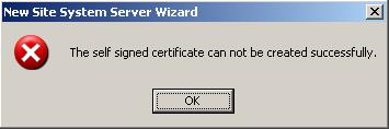 Screenshot del messaggio di errore Il certificato autofirmati non può essere creato correttamente.