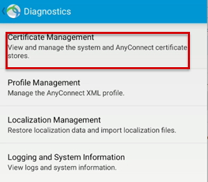 Screenshot che mostra la funzione Gestione certificati.