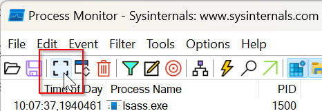 Process Monitor che mostra il pulsante 
