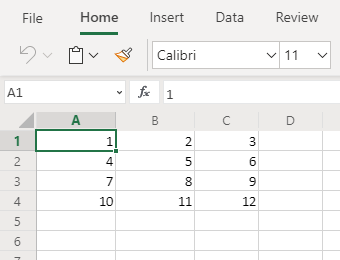 Screenshot che mostra che i dati di Excel non sono formattati come tabella.