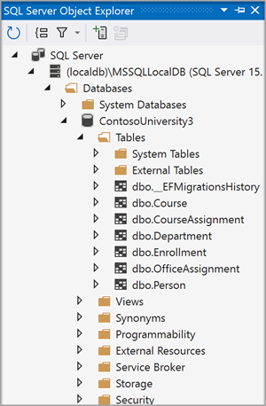 Screenshot che mostra l'Esplora oggetti di SQL Server.