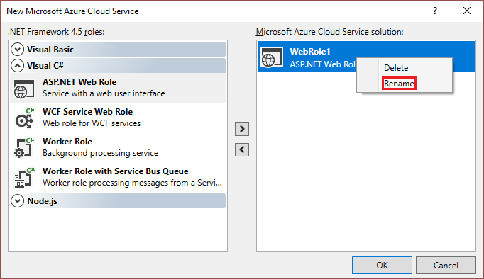 Rename Azure cloud service role