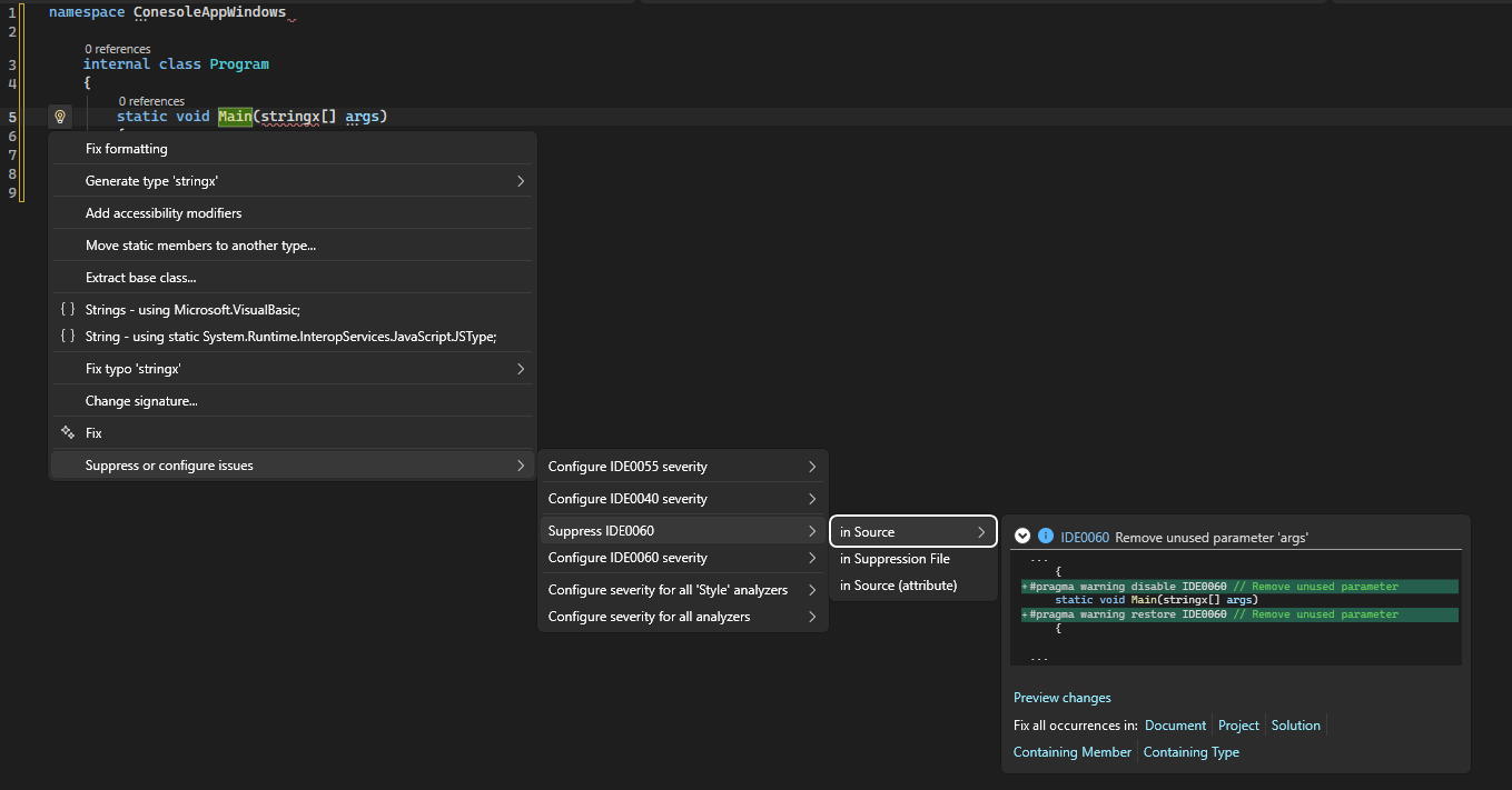 Screenshot che mostra in Selezione origine dal menu Elimina azioni rapide.