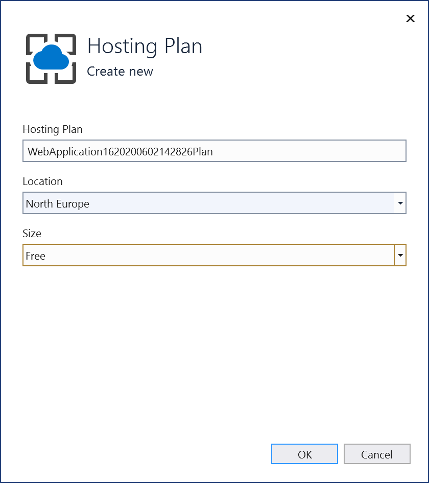 Screenshot che mostra le opzioni del piano di hosting.