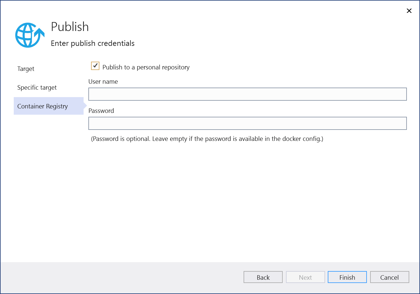 Screenshot della finestra di dialogo dell'hub Docker.