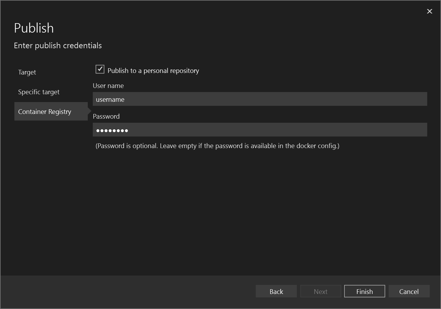 Screenshot della finestra di dialogo dell'hub Docker.