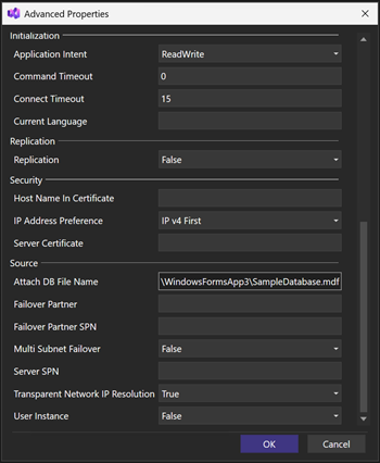 Screenshot che mostra le impostazioni avanzate.