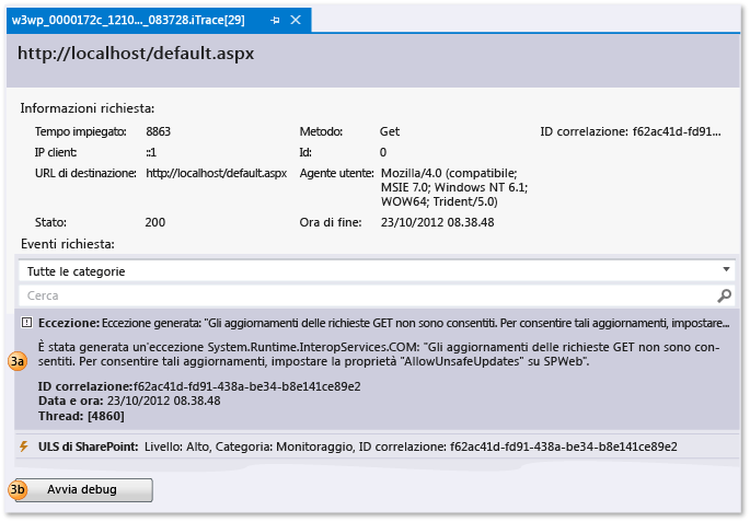 IntelliTrace log file - View web request + events