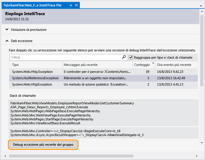 FFR_ITSummaryPageException Start debugging from exception event
