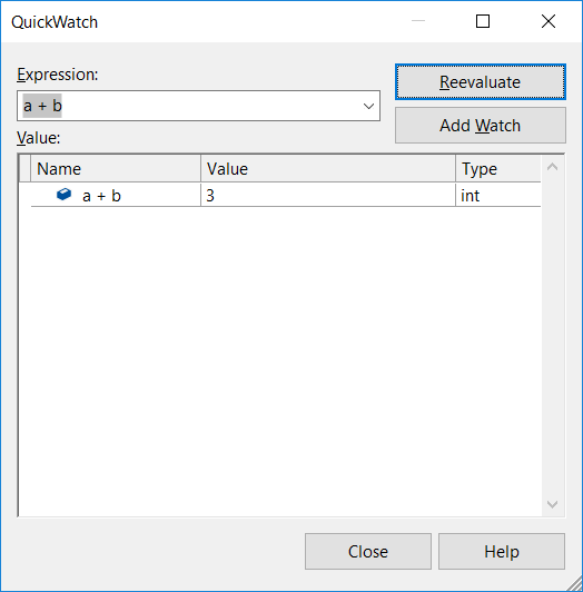 QuickWatch expression Screenshot of QuickWatch expression.