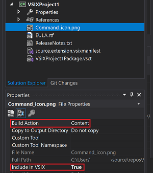 Screenshot che mostra l'inclusione dei file di metadati in V S I X.