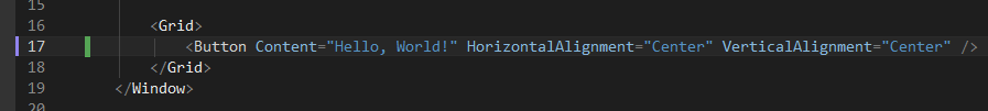 Screenshot che mostra 'Button' evidenziato nell'editor XAML.