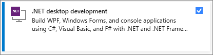 Screenshot del carico di lavoro dot NET Desktop Development selezionato nel Programma di installazione di Visual Studio.