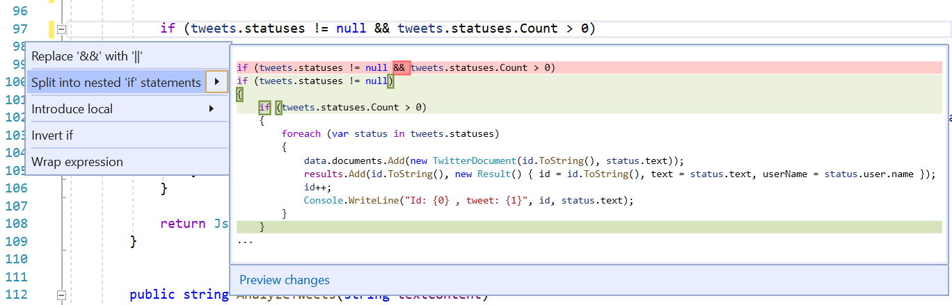 Screenshot dell'istruzione Split If.