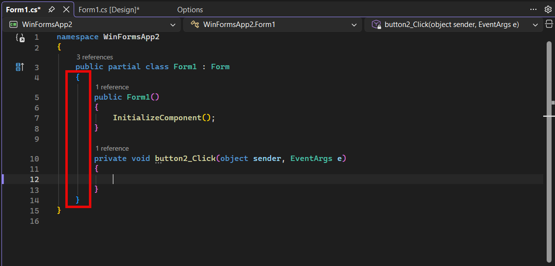 Screenshot che mostra le linee guida del visualizzatore di struttura.