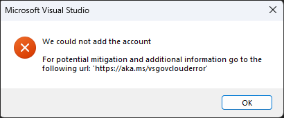 Screenshot di un errore di accesso quando si tenta di accedere ai cloud per enti pubblici.