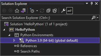 Screenshot che mostra l'ambiente predefinito in Esplora soluzioni in Visual Studio 2022.