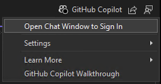 Screenshot che mostra il badge di GitHub Copilot in Visual Studio.