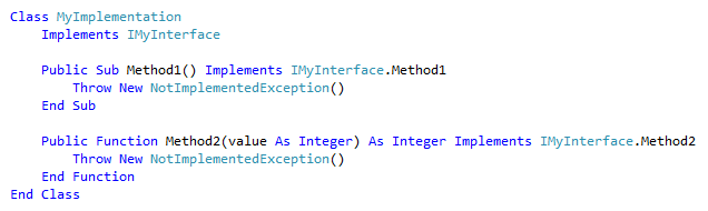 Implementare il risultato dell'interfaccia VB