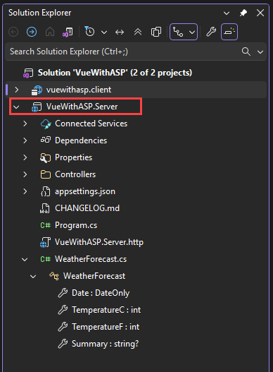 Screenshot che mostra le proprietà del progetto aperto. 