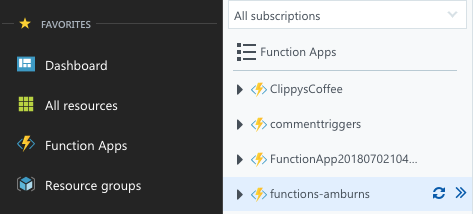 Azure Functions menu