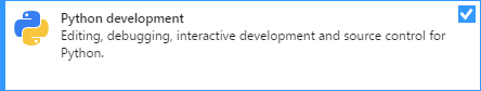 Screenshot che mostra come selezionare il carico di lavoro Sviluppo Python nella Programma di installazione di Visual Studio.