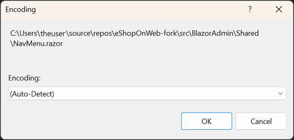 Screenshot della finestra di dialogo di selezione della codifica che mostra le opzioni di codifica disponibili in un elenco a discesa