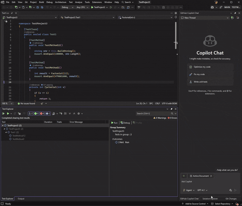 Video che mostra il test di profilatura con Copilot