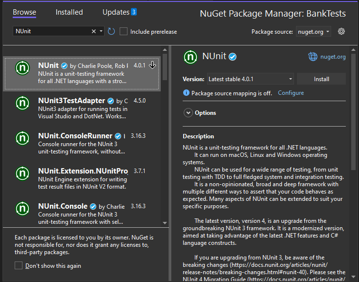 Screenshot di Gestione Pacchetti NuGet in Visual Studio 2022.