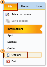 Choosing File, Options in Outlook 2010 Choosing File, Options in Outlook 2010