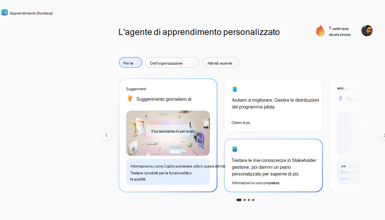 Screenshot dell'agente di apprendimento.
