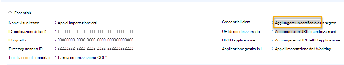 Screenshot che mostra come aggiungere un certificato o un segreto.
