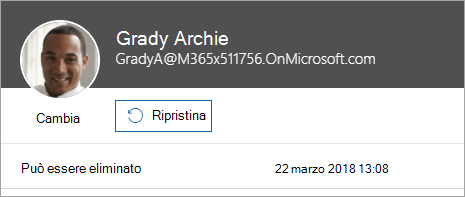Screenshot che mostra il comando per ripristinare un utente nell'amministrazione di Microsoft 365.