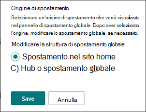 Screenshot del punto in cui selezionare l’origine della Struttura di spostamento globale.