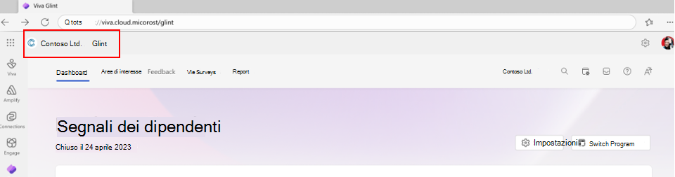 Screenshot di un Viva Glint barra di spostamento personalizzata con marchio con un logo aziendale.