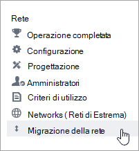Screenshot della voce di menu Migrazione di rete per Amministratori.