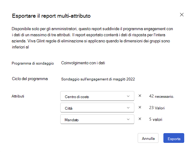 Screenshot delle selezioni di sondaggi e attributi per un sondaggio ricorrente.