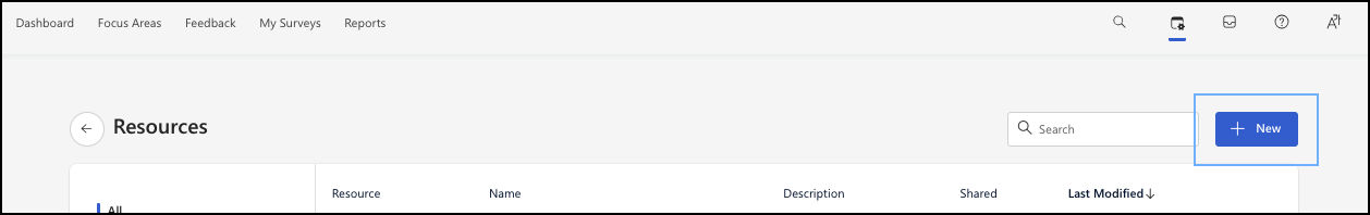 Screenshot del pulsante **+ Nuovo** per l'accesso per aggiungere nuove risorse di contenuto.