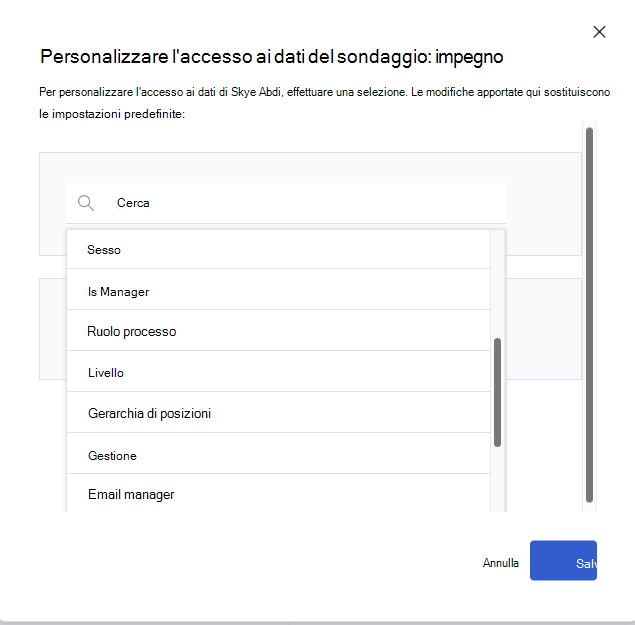 Screenshot della finestra di dialogo visualizzata per consentire a un amministratore di modificare l'accesso personalizzato di un utente.