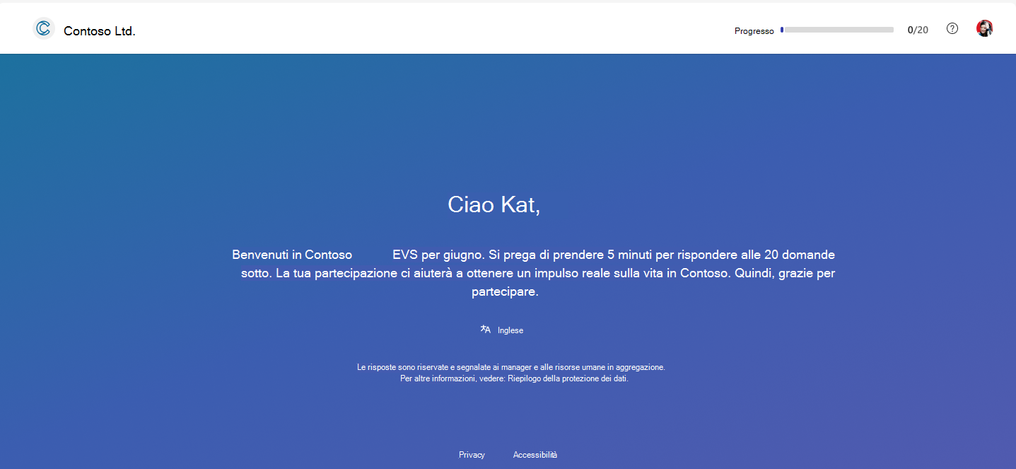 Screenshot di un Viva Glint'intestazione personalizzata del sondaggio.