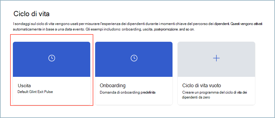 Screenshot della scheda Exit per un sondaggio sul ciclo di vita.