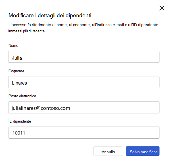 Screenshot di un aggiornamento dell'ID dipendente nel profilo Glint di un utente.