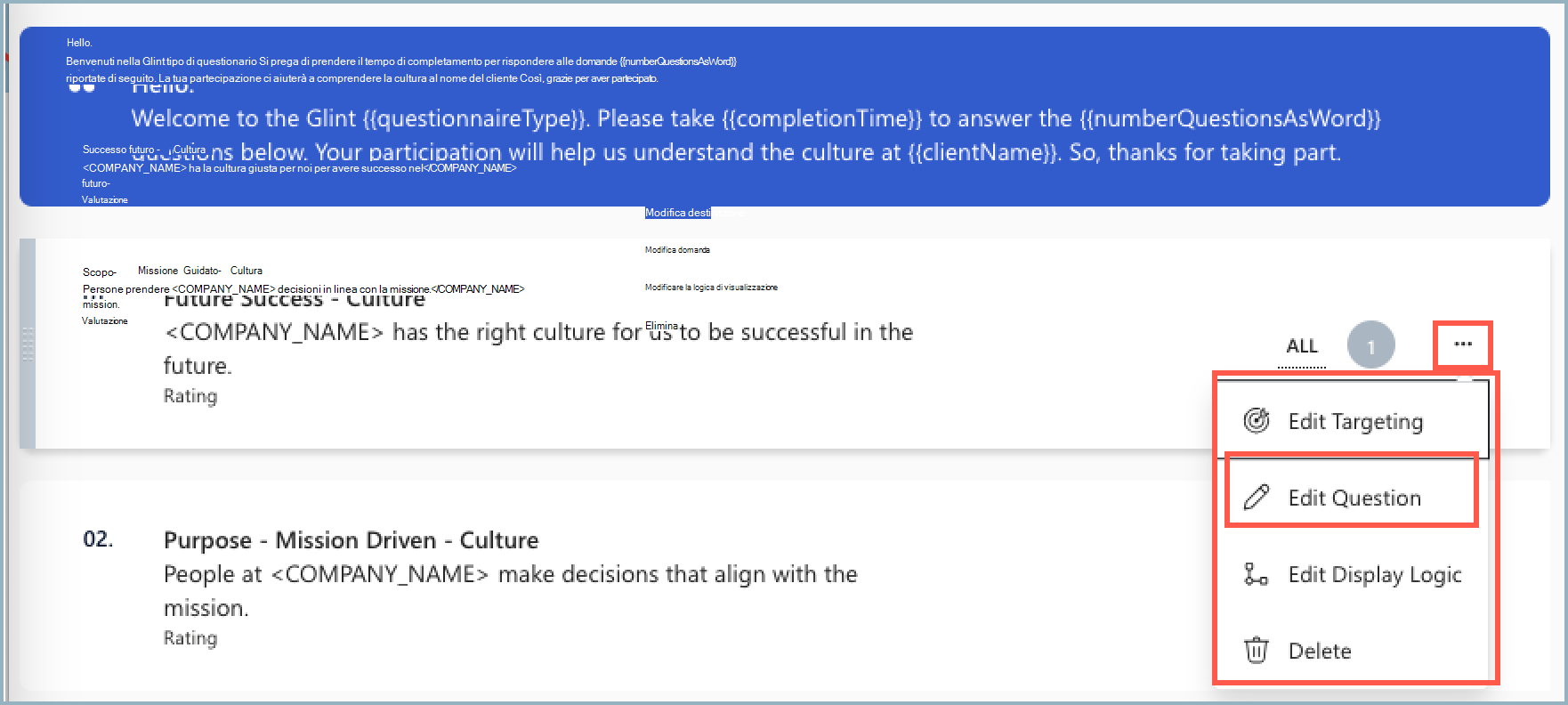 Screenshot del menu a discesa accanto agli elementi del sondaggio.