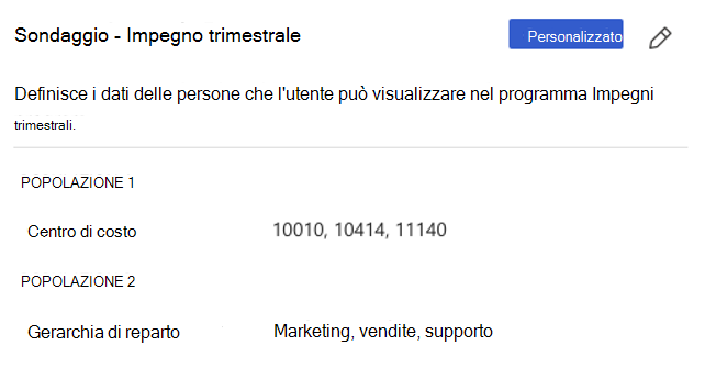 Screenshot dell'accesso utente con i valori centro di costo e reparto selezionati in popolamenti separati.
