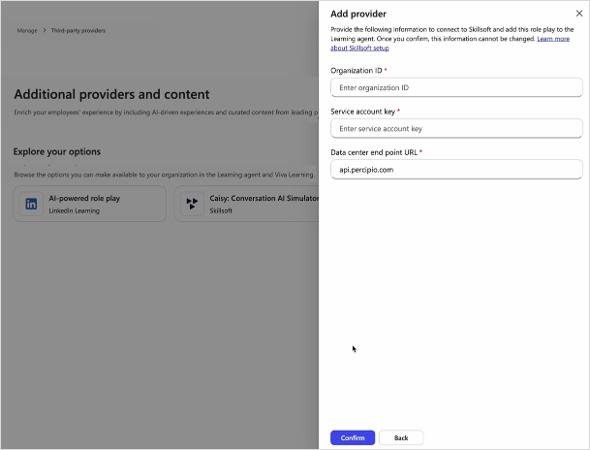 Dettagli di connessione del provider CAISY