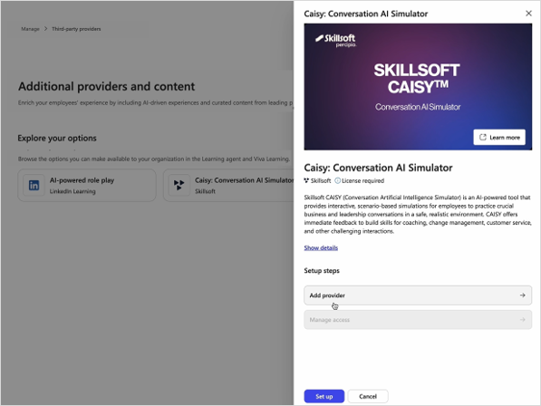 Pannello laterale CAISY: aggiungere il provider per gestire l'accesso