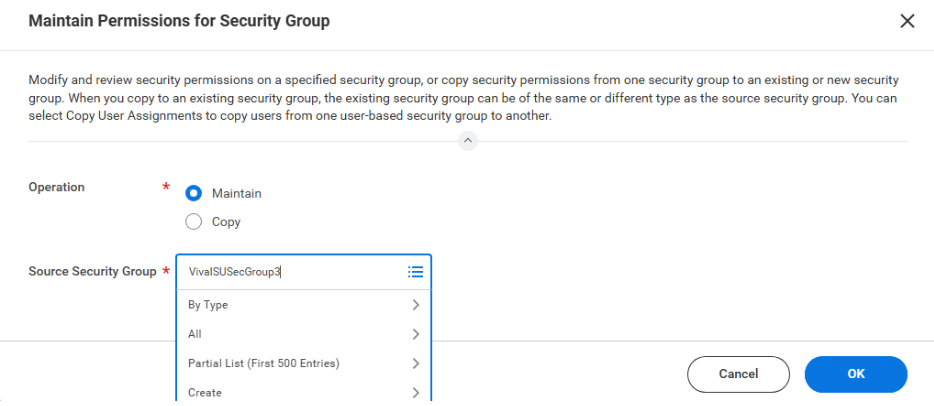 Screenshot della pagina per selezionare il gruppo di sicurezza creato.