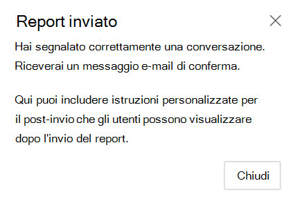 screenshot che mostra l'invio di report di esito positivo.