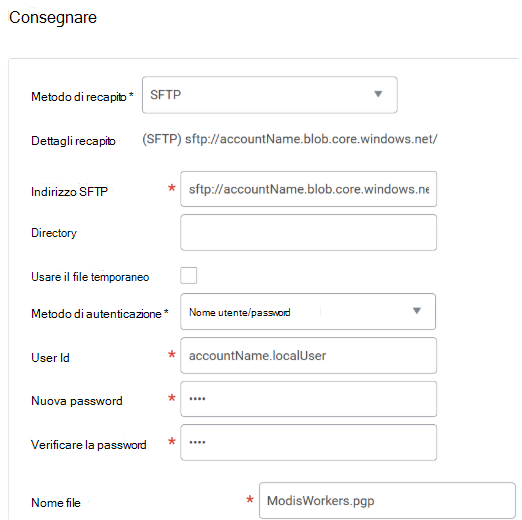 Uno screenshot mostra come immettere i dettagli nella pagina Recapita. 