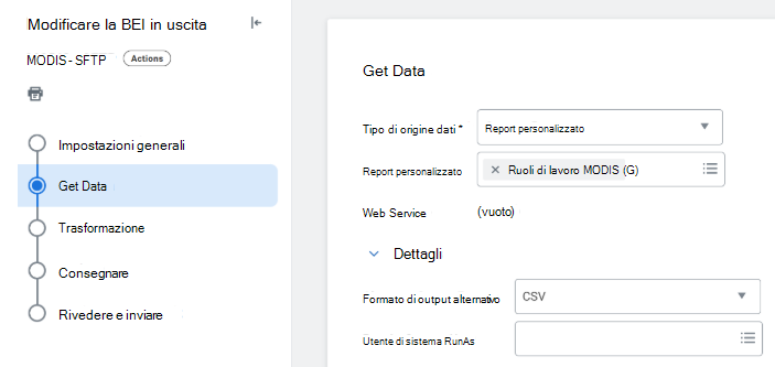 Screenshot che mostra come immettere i dettagli nella pagina Recupera dati. 